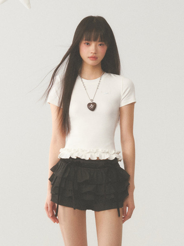 White Ruffle Crop Top