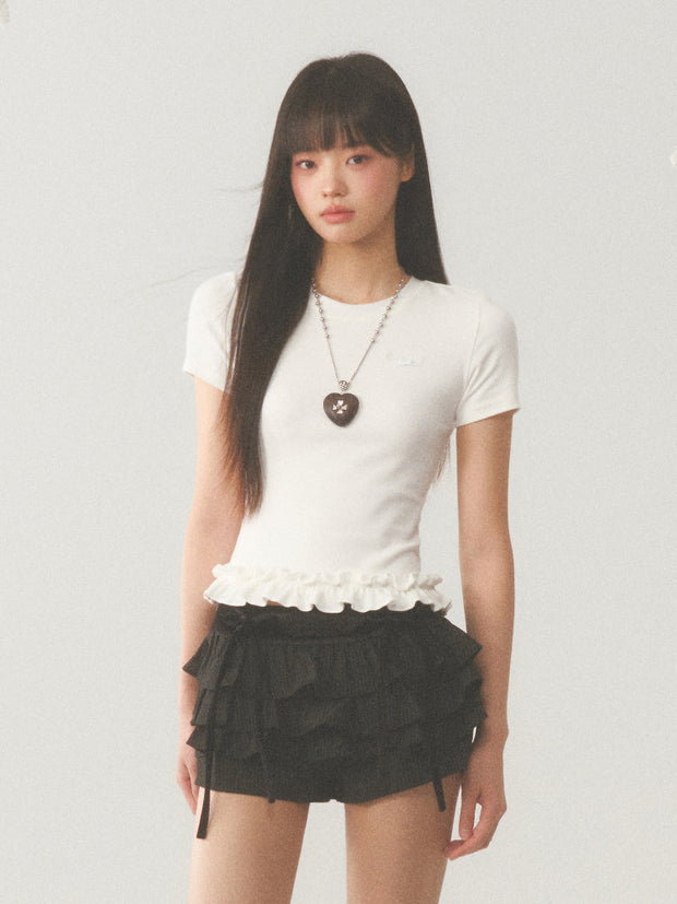 White Ruffle Crop Top