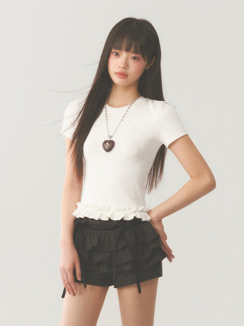 White Ruffle Crop Top