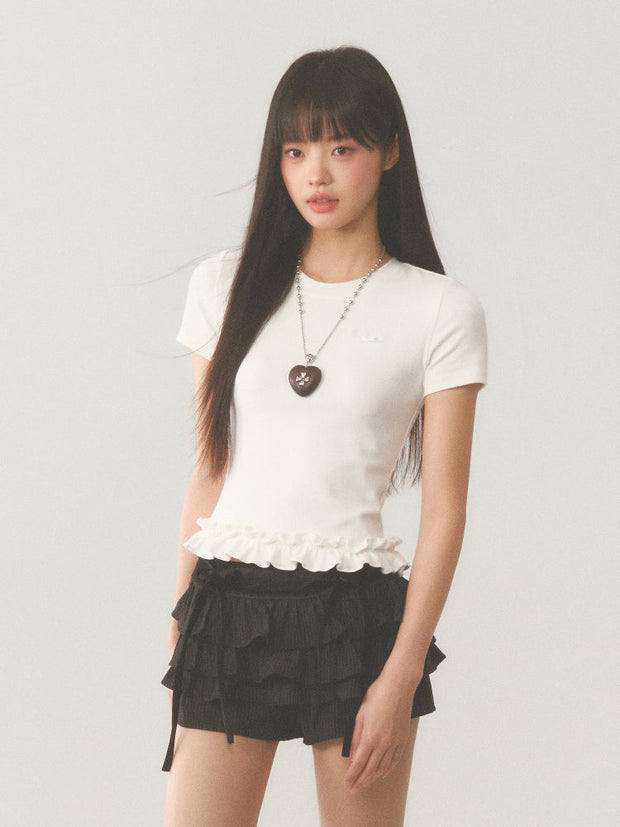 White Ruffle Crop Top