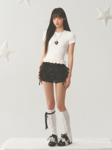 White Ruffle Crop Top