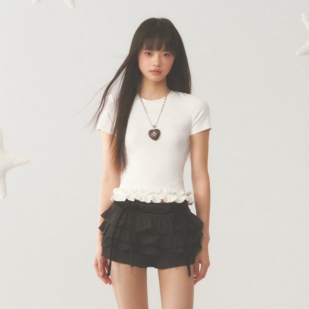White Ruffle Crop Top