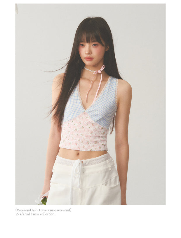 Plaid Lace Camisole Top