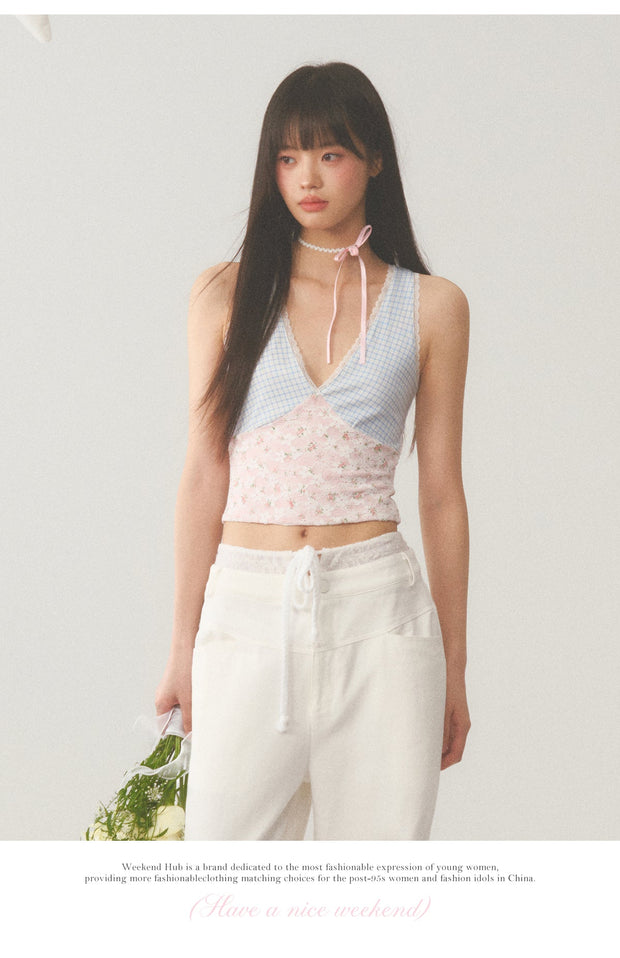Plaid Lace Camisole Top