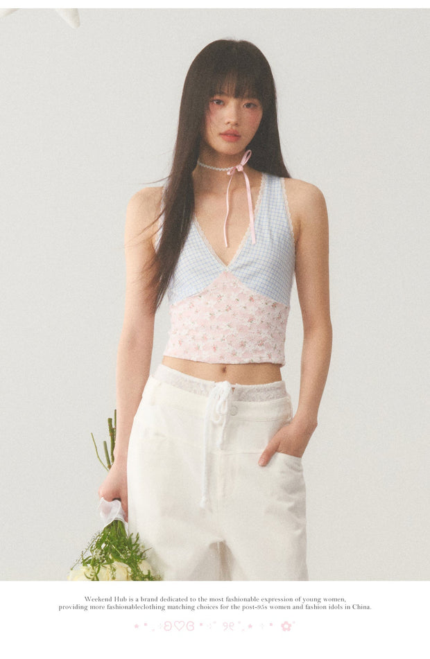 Plaid Lace Camisole Top
