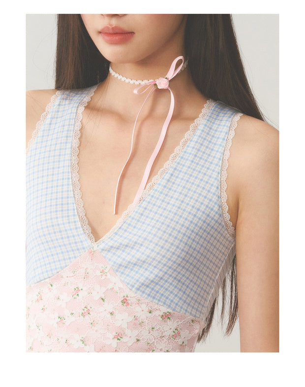 Plaid Lace Camisole Top
