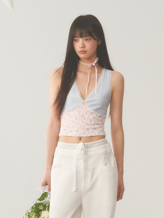 Plaid Lace Camisole Top