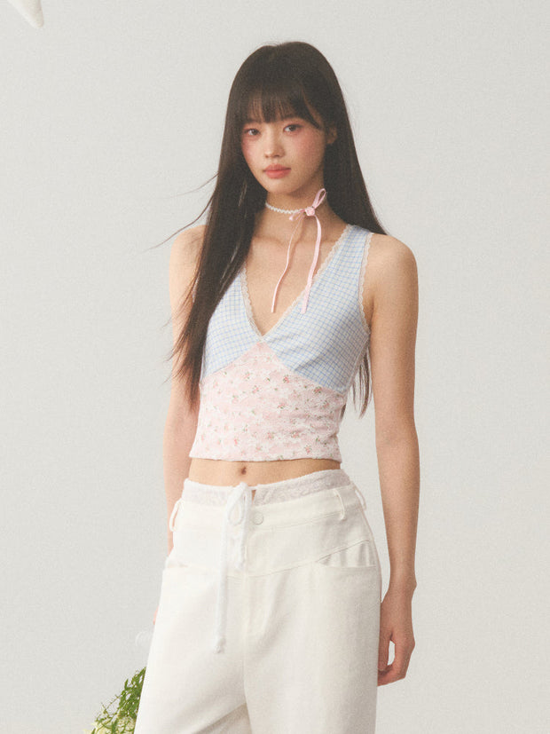 Plaid Lace Camisole Top