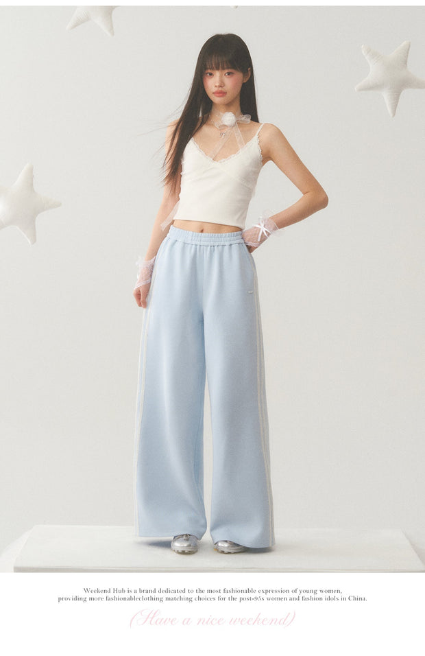 Light Blue White Lace Trim Pants