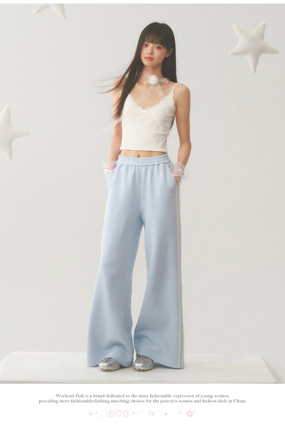 Light Blue White Lace Trim Pants