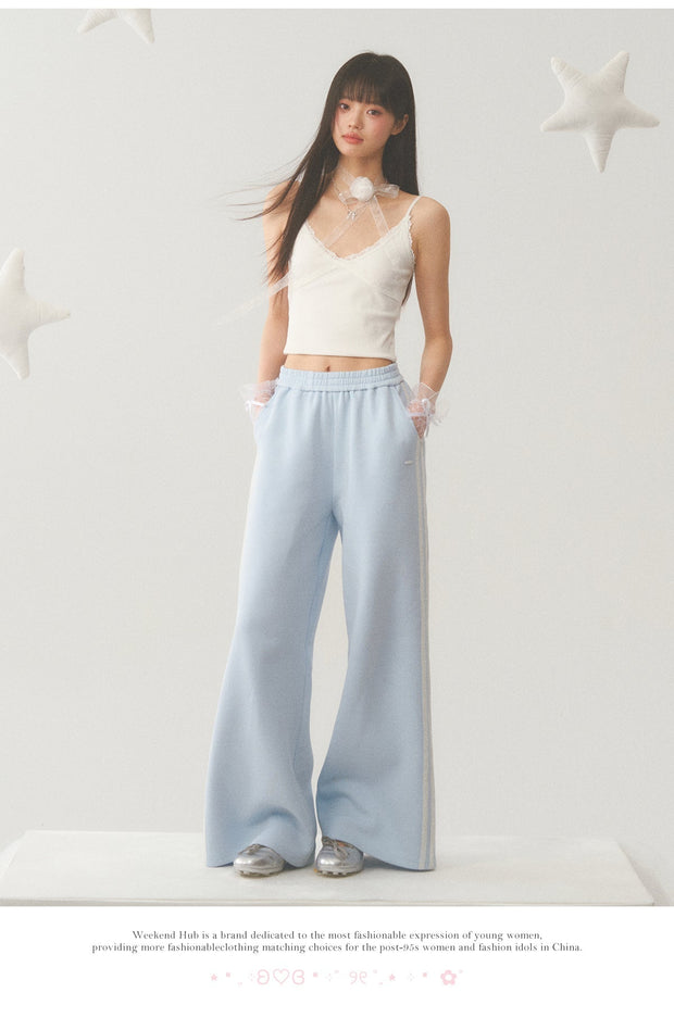 Light Blue White Lace Trim Pants