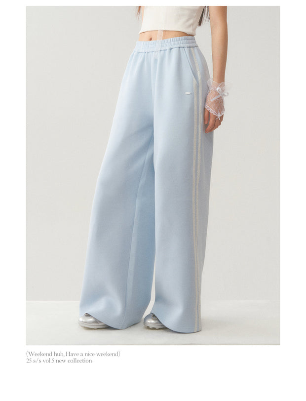 Light Blue White Lace Trim Pants