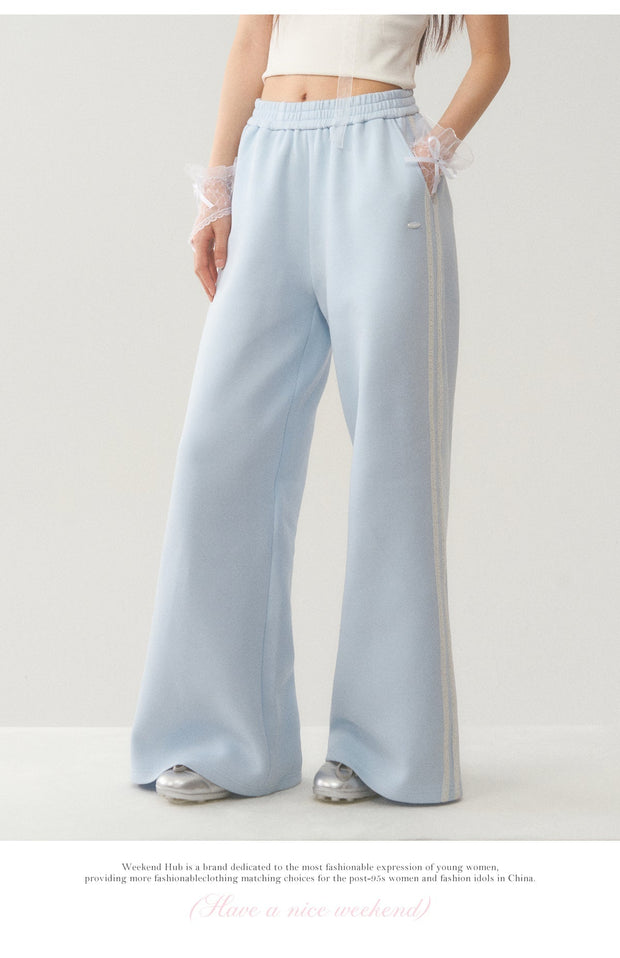 Light Blue White Lace Trim Pants