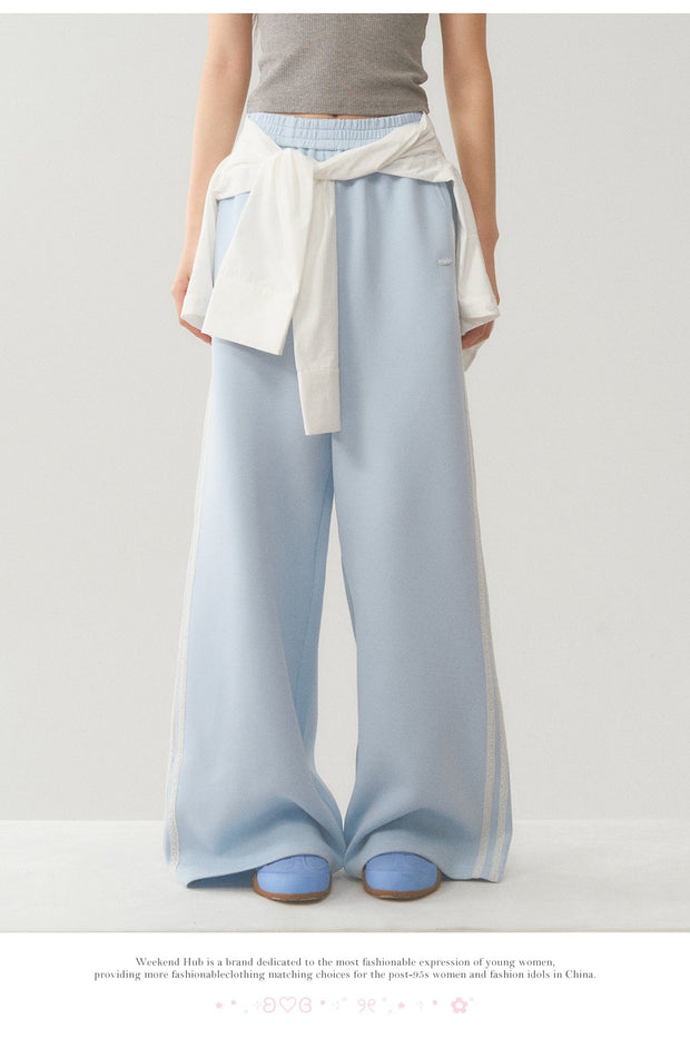 Light Blue White Lace Trim Pants