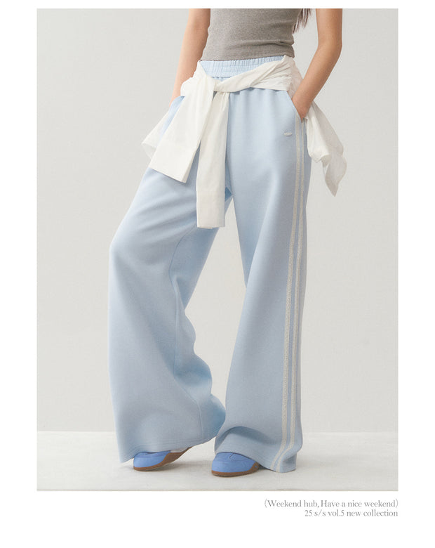 Light Blue White Lace Trim Pants