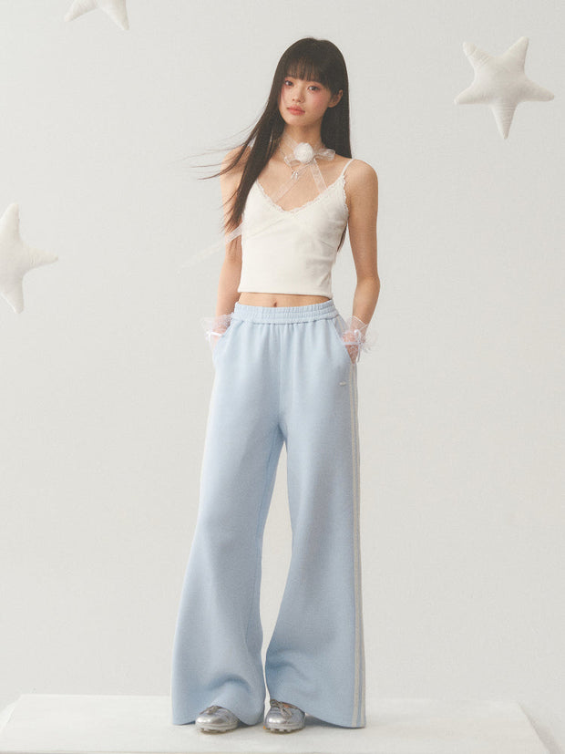 Light Blue White Lace Trim Pants