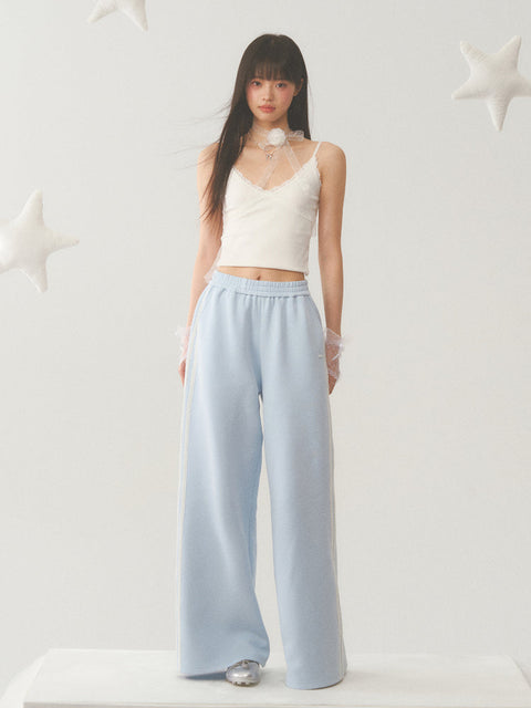 Light Blue White Lace Trim Pants