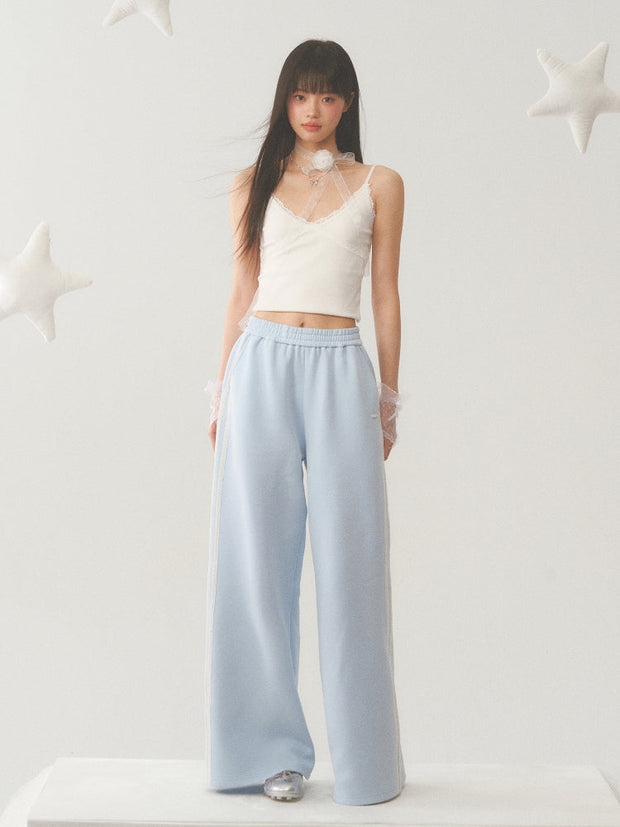 Light Blue White Lace Trim Pants