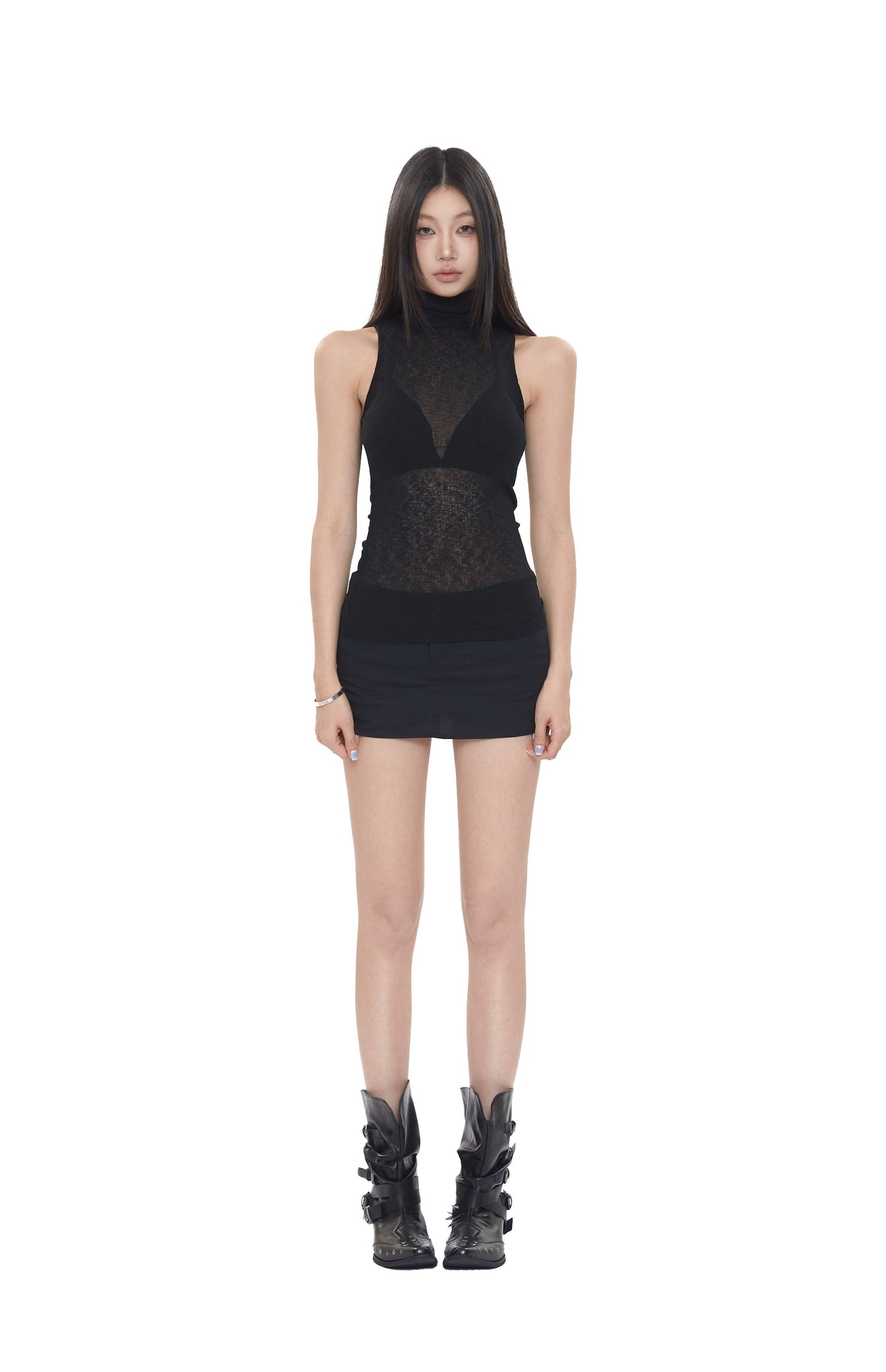 See Through High Neck Top