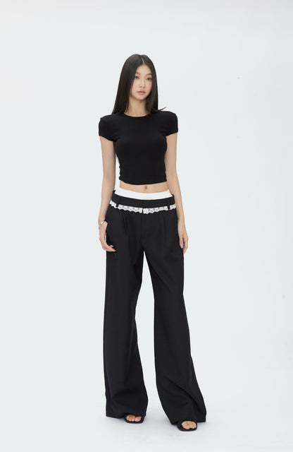 Wide Leg Lace Trim Pants