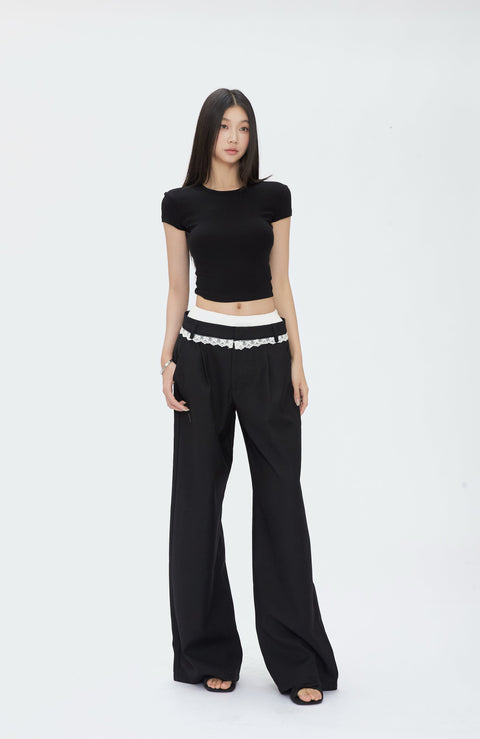 Wide Leg Lace Trim Pants