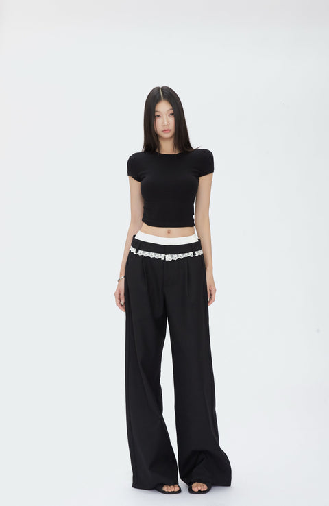Wide Leg Lace Trim Pants