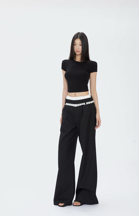 Wide Leg Lace Trim Pants