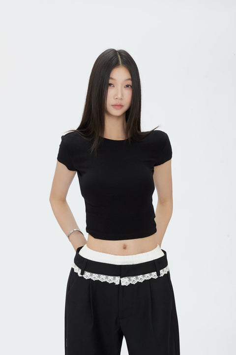 Wide Leg Lace Trim Pants