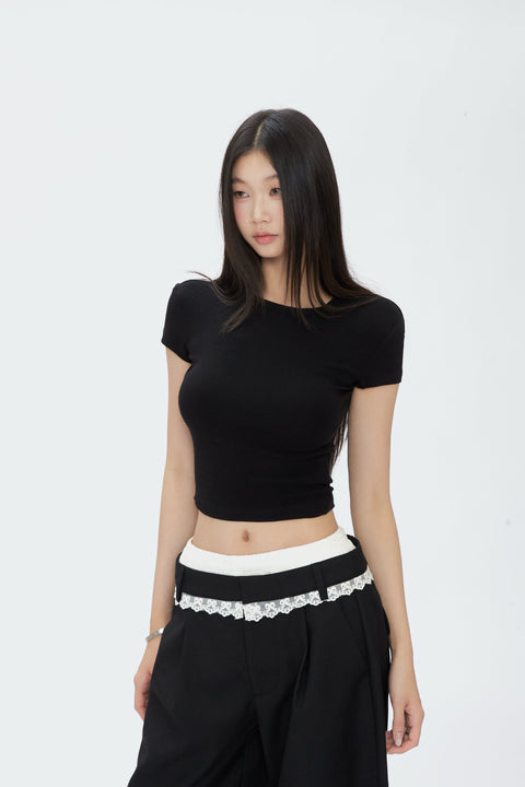 Wide Leg Lace Trim Pants