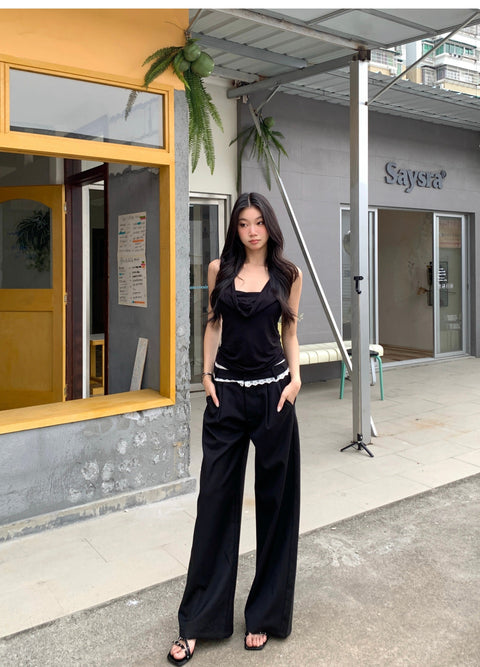 Wide Leg Lace Trim Pants