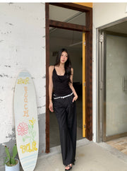 Wide Leg Lace Trim Pants