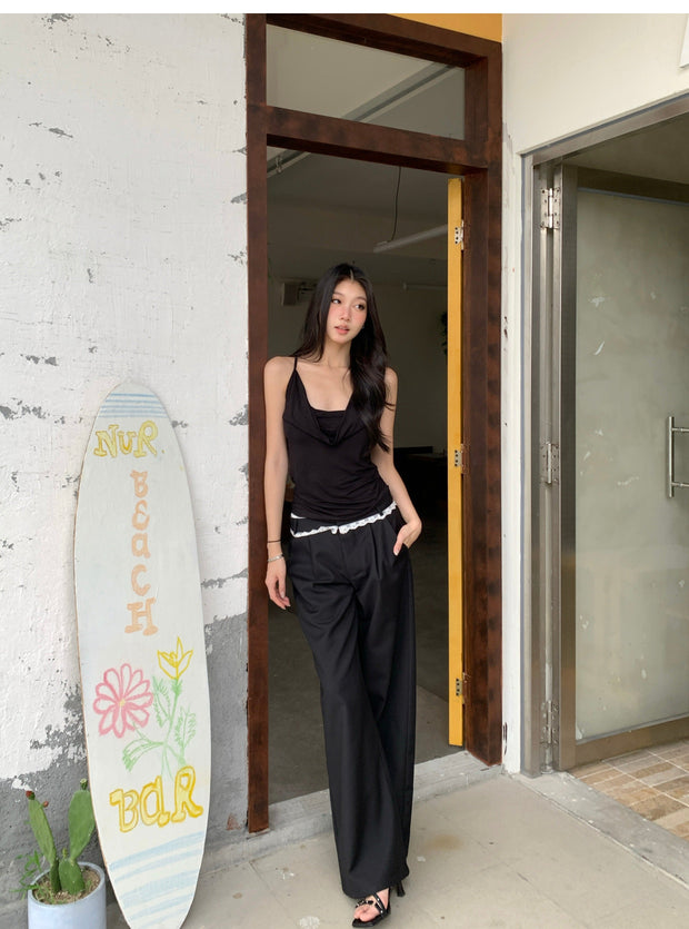 Wide Leg Lace Trim Pants
