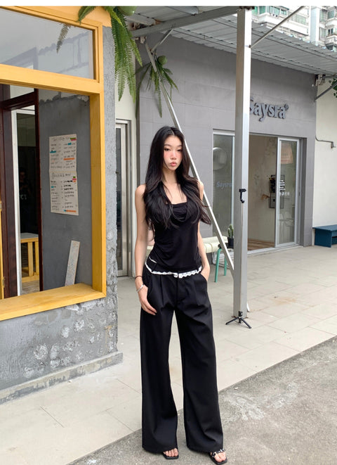 Wide Leg Lace Trim Pants