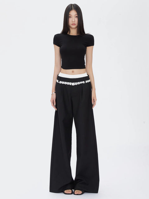 Wide Leg Lace Trim Pants