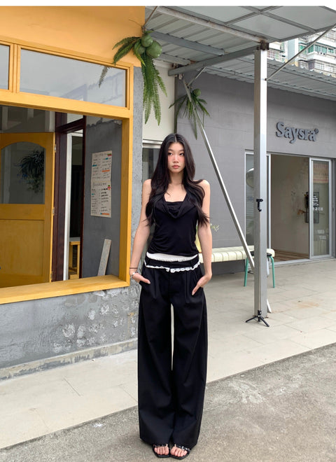 Wide Leg Lace Trim Pants