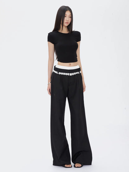 Wide Leg Lace Trim Pants