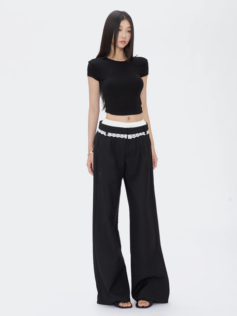 Wide Leg Lace Trim Pants