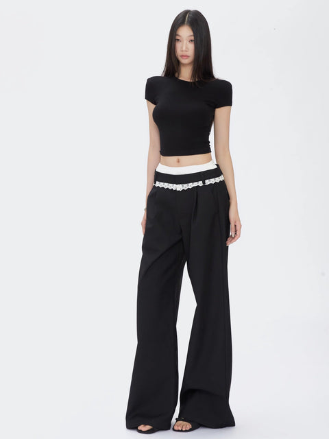Wide Leg Lace Trim Pants