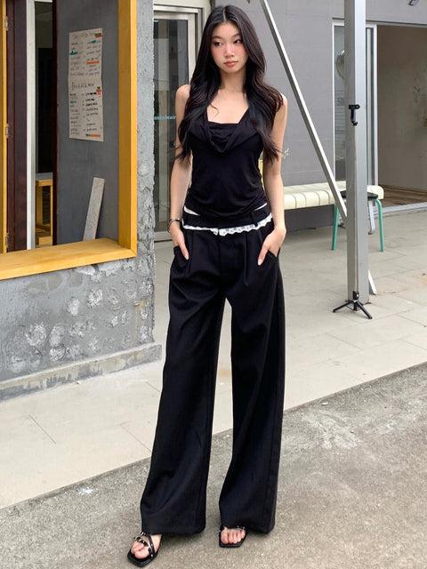 Wide Leg Lace Trim Pants