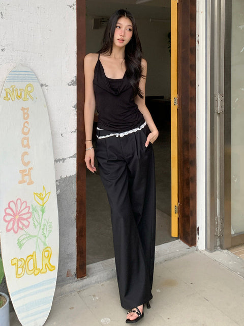 Wide Leg Lace Trim Pants