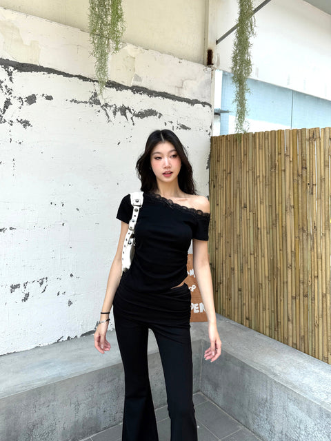 Off Shoulder Lace Trim Top