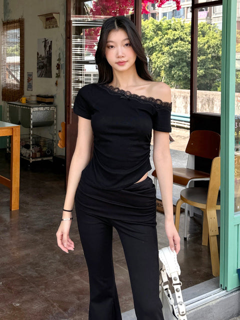 Off Shoulder Lace Trim Top