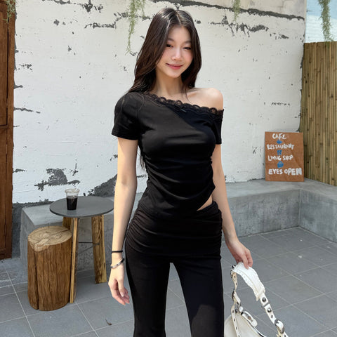 Off Shoulder Lace Trim Top